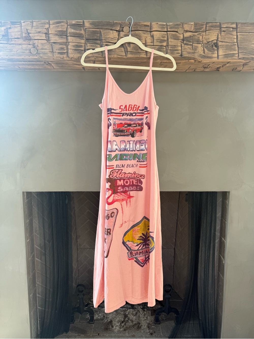 SABBI Pink Graphic Slip Dress with Flamingo Motif
